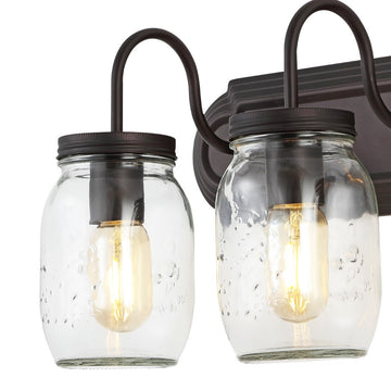Gaines 19.3" Farmhouse Industrial Iron Mason Jar LED Vanity - JONATHAN Y